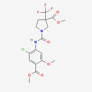 molecular formula C17H18ClF3N2O6 B7422477 Methyl 1-[(2-chloro-5-methoxy-4-methoxycarbonylphenyl)carbamoyl]-3-(trifluoromethyl)pyrrolidine-3-carboxylate 