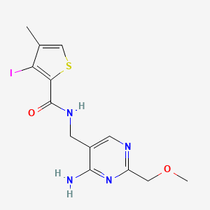 molecular formula C13H15IN4O2S B7422560 N-[[4-amino-2-(methoxymethyl)pyrimidin-5-yl]methyl]-3-iodo-4-methylthiophene-2-carboxamide 