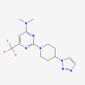 molecular formula C14H18F3N7 B7422635 N,N-dimethyl-2-[4-(triazol-1-yl)piperidin-1-yl]-6-(trifluoromethyl)pyrimidin-4-amine 