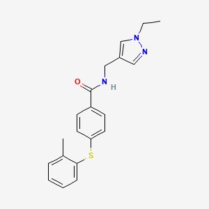 molecular formula C20H21N3OS B7422851 N-[(1-ethylpyrazol-4-yl)methyl]-4-(2-methylphenyl)sulfanylbenzamide 