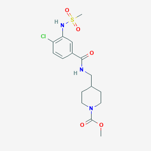 molecular formula C16H22ClN3O5S B7422853 Methyl 4-[[[4-chloro-3-(methanesulfonamido)benzoyl]amino]methyl]piperidine-1-carboxylate 