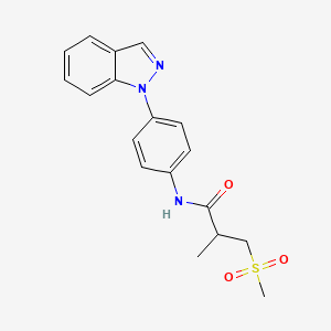 molecular formula C18H19N3O3S B7423586 N-(4-indazol-1-ylphenyl)-2-methyl-3-methylsulfonylpropanamide 