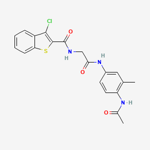 molecular formula C20H18ClN3O3S B7424315 N-[2-(4-acetamido-3-methylanilino)-2-oxoethyl]-3-chloro-1-benzothiophene-2-carboxamide 