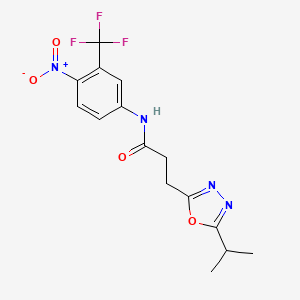 molecular formula C15H15F3N4O4 B7424442 N-[4-nitro-3-(trifluoromethyl)phenyl]-3-(5-propan-2-yl-1,3,4-oxadiazol-2-yl)propanamide 