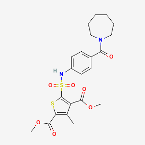 molecular formula C22H26N2O7S2 B7424728 Dimethyl 5-[[4-(azepane-1-carbonyl)phenyl]sulfamoyl]-3-methylthiophene-2,4-dicarboxylate 