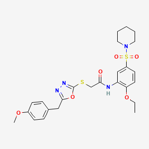 molecular formula C25H30N4O6S2 B7424835 N-(2-ethoxy-5-piperidin-1-ylsulfonylphenyl)-2-[[5-[(4-methoxyphenyl)methyl]-1,3,4-oxadiazol-2-yl]sulfanyl]acetamide 