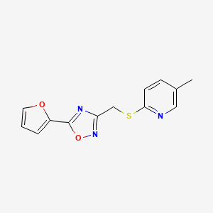 molecular formula C13H11N3O2S B7424971 5-(Furan-2-yl)-3-[(5-methylpyridin-2-yl)sulfanylmethyl]-1,2,4-oxadiazole 