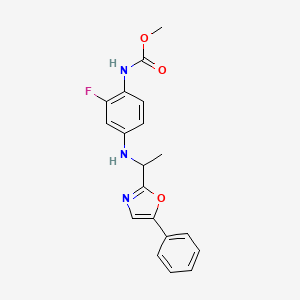 molecular formula C19H18FN3O3 B7425080 methyl N-[2-fluoro-4-[1-(5-phenyl-1,3-oxazol-2-yl)ethylamino]phenyl]carbamate 