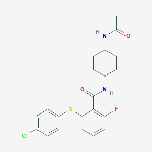 molecular formula C21H22ClFN2O2S B7425243 N-(4-acetamidocyclohexyl)-2-(4-chlorophenyl)sulfanyl-6-fluorobenzamide 