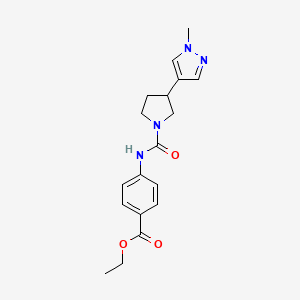 molecular formula C18H22N4O3 B7425260 Ethyl 4-[[3-(1-methylpyrazol-4-yl)pyrrolidine-1-carbonyl]amino]benzoate 