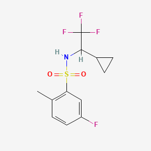 molecular formula C12H13F4NO2S B7425261 N-(1-cyclopropyl-2,2,2-trifluoroethyl)-5-fluoro-2-methylbenzenesulfonamide 