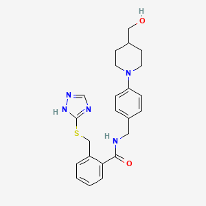 molecular formula C23H27N5O2S B7425336 N-[[4-[4-(hydroxymethyl)piperidin-1-yl]phenyl]methyl]-2-(1H-1,2,4-triazol-5-ylsulfanylmethyl)benzamide 