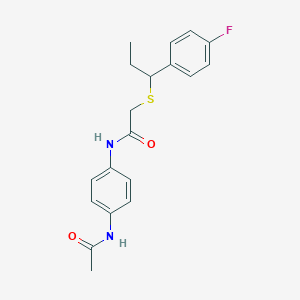 molecular formula C19H21FN2O2S B7425440 N-(4-acetamidophenyl)-2-[1-(4-fluorophenyl)propylsulfanyl]acetamide 