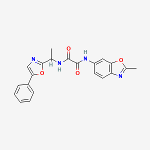 molecular formula C21H18N4O4 B7425489 N-(2-methyl-1,3-benzoxazol-6-yl)-N'-[1-(5-phenyl-1,3-oxazol-2-yl)ethyl]oxamide 