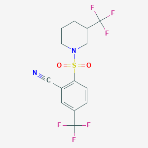 molecular formula C14H12F6N2O2S B7425535 5-(Trifluoromethyl)-2-[3-(trifluoromethyl)piperidin-1-yl]sulfonylbenzonitrile 