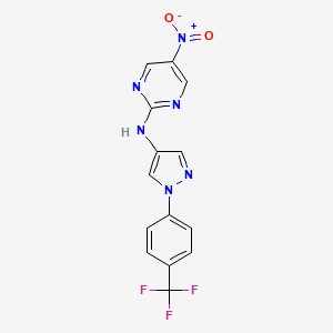molecular formula C14H9F3N6O2 B7425815 5-nitro-N-[1-[4-(trifluoromethyl)phenyl]pyrazol-4-yl]pyrimidin-2-amine 