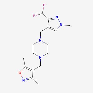 molecular formula C16H23F2N5O B7426043 4-[[4-[[3-(Difluoromethyl)-1-methylpyrazol-4-yl]methyl]piperazin-1-yl]methyl]-3,5-dimethyl-1,2-oxazole 