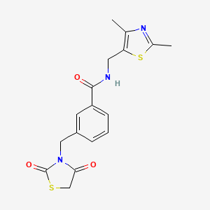 molecular formula C17H17N3O3S2 B7426060 N-[(2,4-dimethyl-1,3-thiazol-5-yl)methyl]-3-[(2,4-dioxo-1,3-thiazolidin-3-yl)methyl]benzamide 