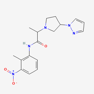 molecular formula C17H21N5O3 B7426166 N-(2-methyl-3-nitrophenyl)-2-(3-pyrazol-1-ylpyrrolidin-1-yl)propanamide 