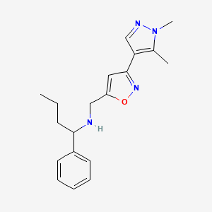 molecular formula C19H24N4O B7426453 N-[[3-(1,5-dimethylpyrazol-4-yl)-1,2-oxazol-5-yl]methyl]-1-phenylbutan-1-amine 