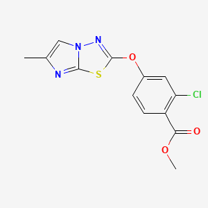 molecular formula C13H10ClN3O3S B7426545 Methyl 2-chloro-4-(6-methylimidazo[2,1-b][1,3,4]thiadiazol-2-yl)oxybenzoate 