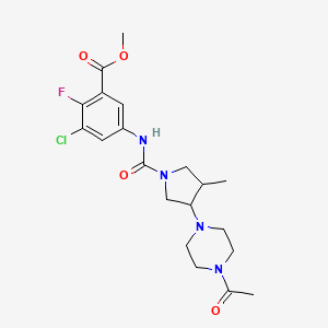 molecular formula C20H26ClFN4O4 B7427417 Methyl 5-[[3-(4-acetylpiperazin-1-yl)-4-methylpyrrolidine-1-carbonyl]amino]-3-chloro-2-fluorobenzoate 