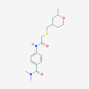 molecular formula C18H26N2O3S B7427424 N,N-dimethyl-4-[[2-[(2-methyloxan-4-yl)methylsulfanyl]acetyl]amino]benzamide 