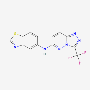 molecular formula C13H7F3N6S B7427584 N-[3-(trifluoromethyl)-[1,2,4]triazolo[4,3-b]pyridazin-6-yl]-1,3-benzothiazol-5-amine 