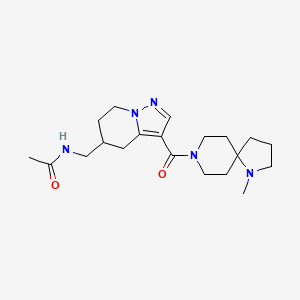 molecular formula C20H31N5O2 B7427589 N-[[3-(1-methyl-1,8-diazaspiro[4.5]decane-8-carbonyl)-4,5,6,7-tetrahydropyrazolo[1,5-a]pyridin-5-yl]methyl]acetamide 