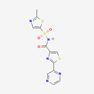 molecular formula C12H9N5O3S3 B7427882 N-[(2-methyl-1,3-thiazol-5-yl)sulfonyl]-2-pyrazin-2-yl-1,3-thiazole-4-carboxamide 