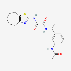 molecular formula C20H24N4O3S B7428140 N'-[1-(3-acetamidophenyl)ethyl]-N-(5,6,7,8-tetrahydro-4H-cyclohepta[d][1,3]thiazol-2-yl)oxamide 