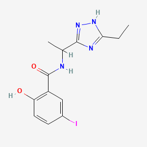 molecular formula C13H15IN4O2 B7428286 N-[1-(5-ethyl-1H-1,2,4-triazol-3-yl)ethyl]-2-hydroxy-5-iodobenzamide 