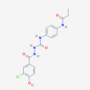 molecular formula C17H17ClN4O4 B7428325 N-[4-[[(3-chloro-4-hydroxybenzoyl)amino]carbamoylamino]phenyl]propanamide 