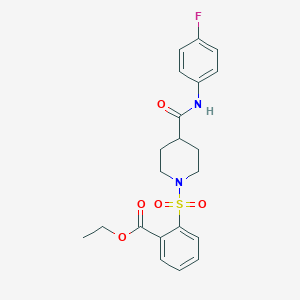 molecular formula C21H23FN2O5S B7428580 Ethyl 2-[4-[(4-fluorophenyl)carbamoyl]piperidin-1-yl]sulfonylbenzoate 