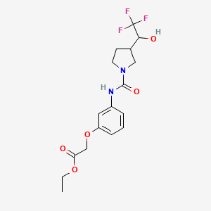 molecular formula C17H21F3N2O5 B7429243 Ethyl 2-[3-[[3-(2,2,2-trifluoro-1-hydroxyethyl)pyrrolidine-1-carbonyl]amino]phenoxy]acetate 