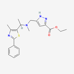 molecular formula C20H24N4O2S B7430052 ethyl 5-[[methyl-[1-(4-methyl-2-phenyl-1,3-thiazol-5-yl)ethyl]amino]methyl]-1H-pyrazole-3-carboxylate 