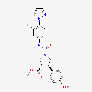molecular formula C22H21FN4O4 B7430320 methyl (3S,4R)-1-[(3-fluoro-4-pyrazol-1-ylphenyl)carbamoyl]-4-(4-hydroxyphenyl)pyrrolidine-3-carboxylate 