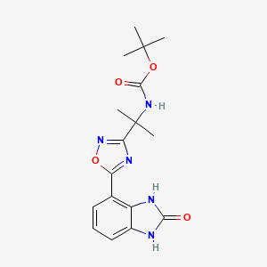 molecular formula C17H21N5O4 B7430355 tert-butyl N-[2-[5-(2-oxo-1,3-dihydrobenzimidazol-4-yl)-1,2,4-oxadiazol-3-yl]propan-2-yl]carbamate 