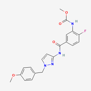 molecular formula C20H19FN4O4 B7430466 methyl N-[2-fluoro-5-[[1-[(4-methoxyphenyl)methyl]pyrazol-3-yl]carbamoyl]phenyl]carbamate 