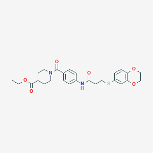 molecular formula C26H30N2O6S B7430734 Ethyl 1-[4-[3-(2,3-dihydro-1,4-benzodioxin-6-ylsulfanyl)propanoylamino]benzoyl]piperidine-4-carboxylate 