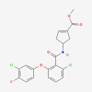 molecular formula C20H16Cl2FNO4 B7432843 Methyl 4-[[2-chloro-6-(3-chloro-4-fluorophenoxy)benzoyl]amino]cyclopentene-1-carboxylate 