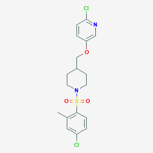 molecular formula C18H20Cl2N2O3S B7433690 2-Chloro-5-[[1-(4-chloro-2-methylphenyl)sulfonylpiperidin-4-yl]methoxy]pyridine 
