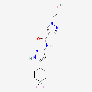 molecular formula C15H19F2N5O2 B7439017 N-[5-(4,4-difluorocyclohexyl)-1H-pyrazol-3-yl]-1-(2-hydroxyethyl)pyrazole-4-carboxamide 