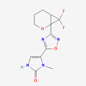 molecular formula C12H12F2N4O3 B7439280 4-[3-(7,7-difluoro-2-oxabicyclo[4.1.0]heptan-1-yl)-1,2,4-oxadiazol-5-yl]-3-methyl-1H-imidazol-2-one 