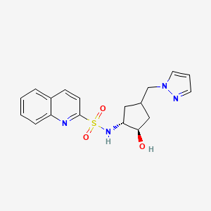molecular formula C18H20N4O3S B7440047 N-[(1R,2R)-2-hydroxy-4-(pyrazol-1-ylmethyl)cyclopentyl]quinoline-2-sulfonamide 