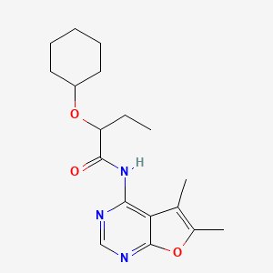 molecular formula C18H25N3O3 B7442331 2-cyclohexyloxy-N-(5,6-dimethylfuro[2,3-d]pyrimidin-4-yl)butanamide 