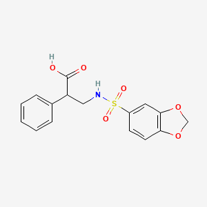 molecular formula C16H15NO6S B7444971 3-(1,3-Benzodioxol-5-ylsulfonylamino)-2-phenylpropanoic acid 