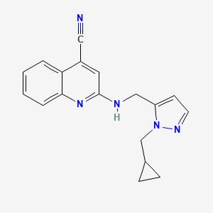 molecular formula C18H17N5 B7445829 2-[[2-(Cyclopropylmethyl)pyrazol-3-yl]methylamino]quinoline-4-carbonitrile 