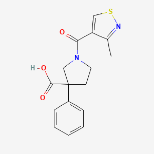 molecular formula C16H16N2O3S B7446325 1-(3-Methyl-1,2-thiazole-4-carbonyl)-3-phenylpyrrolidine-3-carboxylic acid 