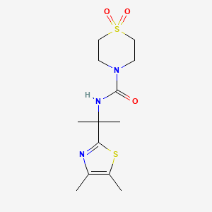 molecular formula C13H21N3O3S2 B7446648 N-[2-(4,5-dimethyl-1,3-thiazol-2-yl)propan-2-yl]-1,1-dioxo-1,4-thiazinane-4-carboxamide 